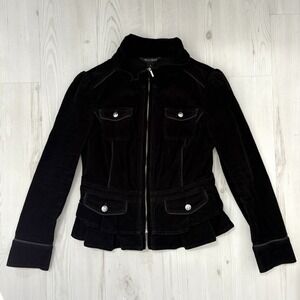 White House Black Market Black Corduroy Jacket Size 8 Peplum Feminine Noir